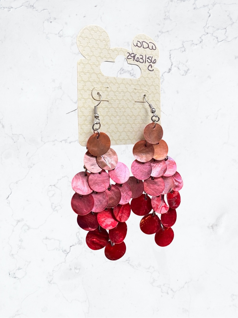 Disney Pink and Red Sequin Cascade Waterfall Drop Earrings - Picture 3 of 4